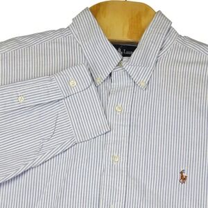 Ralph Lauren Shirt Men's Size 17.5 35 Blue Stripe Long Sleeve Yarmouth Cotton